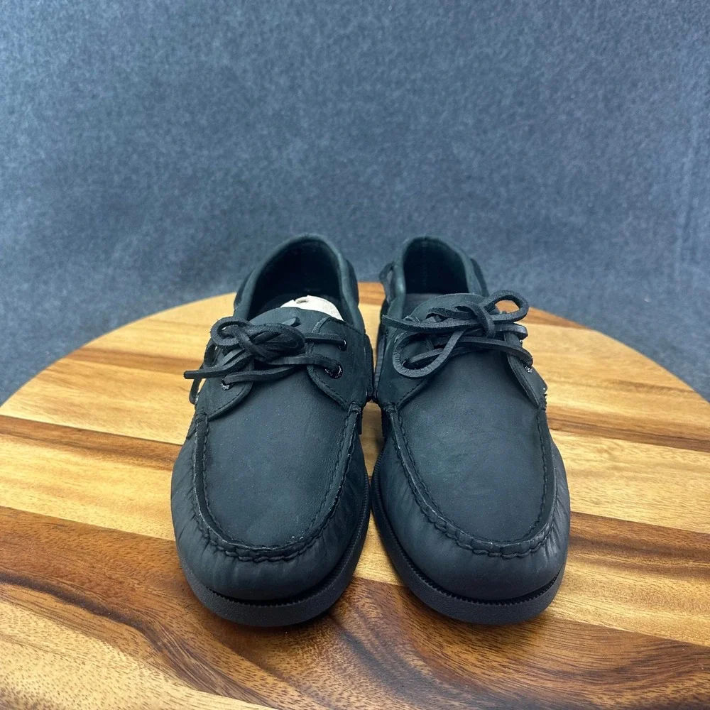 Sperry Top-Sider Shoes Mens Black A/O 2 Eye Leather Boat Derby Size 7.5